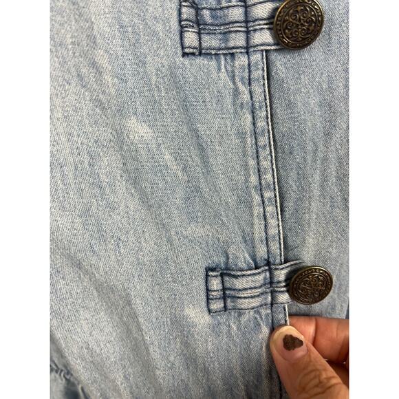 80s long sleeve denim jean embroidered boho romper one piece Large Boho - Picture 6 of 8